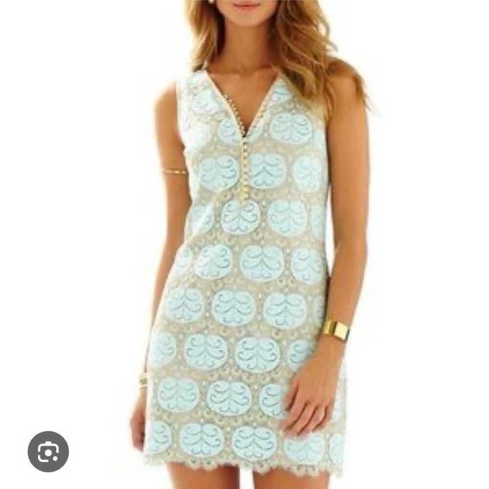 Lilly Pulitzer Blue and Gold Sheath Mini Dress